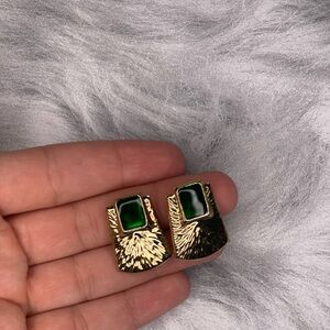 Vintage Gold and Emerald Statement Clip-on Earrings